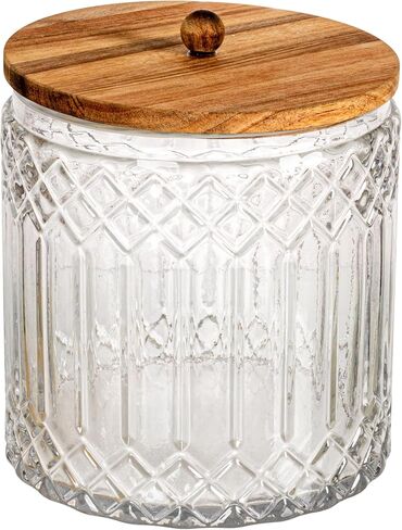 Creative Co-Op 3.5-Quart Cut Glass Jar with Acacia Wood Lid, Natural in Saudi Arabia