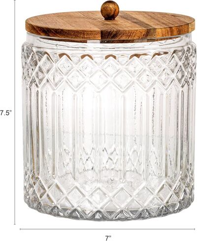 Creative Co-Op 3.5-Quart Cut Glass Jar with Acacia Wood Lid, Natural in Saudi Arabia