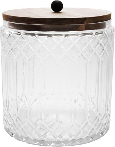 Creative Co-Op 3.5-Quart Cut Glass Jar with Acacia Wood Lid, Natural in Saudi Arabia