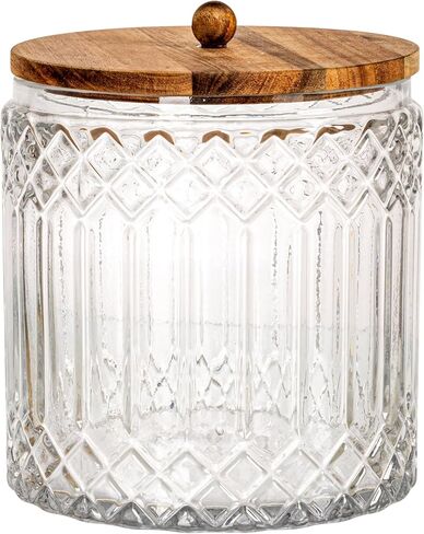 Creative Co-Op 3.5-Quart Cut Glass Jar with Acacia Wood Lid, Natural in Saudi Arabia