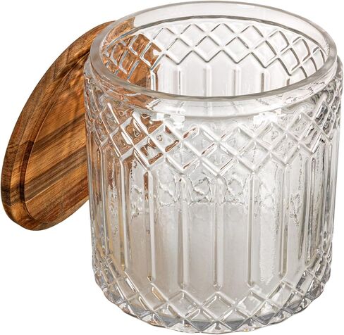 Creative Co-Op 3.5-Quart Cut Glass Jar with Acacia Wood Lid, Natural in Saudi Arabia