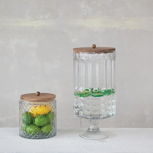 Creative Co-Op 3.5-Quart Cut Glass Jar with Acacia Wood Lid, Natural in Saudi Arabia