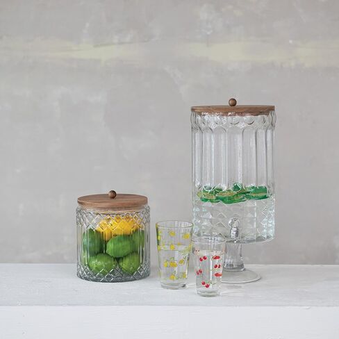 Creative Co-Op 3.5-Quart Cut Glass Jar with Acacia Wood Lid, Natural in Saudi Arabia