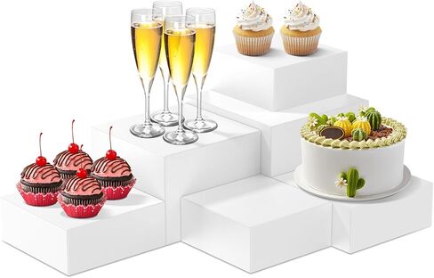 OKYMOTOR 6PCS Buffet Risers, Food Risers for Buffet Table, Acrylic White Buffet Risers and Stands for Food Display, Party Catering Dessert Collectibles, Cube Boxes Display(Size 6.9", 7.7", 8", 9") in Saudi Arabia