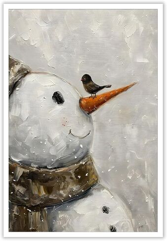 CJWHGYJ Winter Christmas Wall Art Retro Snowman Poster Snowman and Bird Warm Christmas Decor Vintage Winter Forest Holiday Print for Living Room Decor, 12x16 Unframed in Saudi Arabia