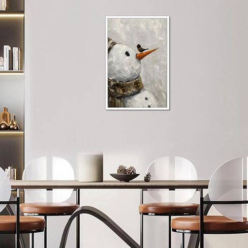 CJWHGYJ Winter Christmas Wall Art Retro Snowman Poster Snowman and Bird Warm Christmas Decor Vintage Winter Forest Holiday Print for Living Room Decor, 12x16 Unframed in Saudi Arabia