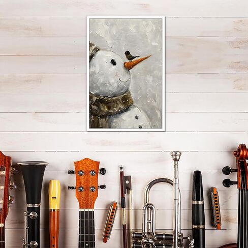 CJWHGYJ Winter Christmas Wall Art Retro Snowman Poster Snowman and Bird Warm Christmas Decor Vintage Winter Forest Holiday Print for Living Room Decor, 12x16 Unframed in Saudi Arabia