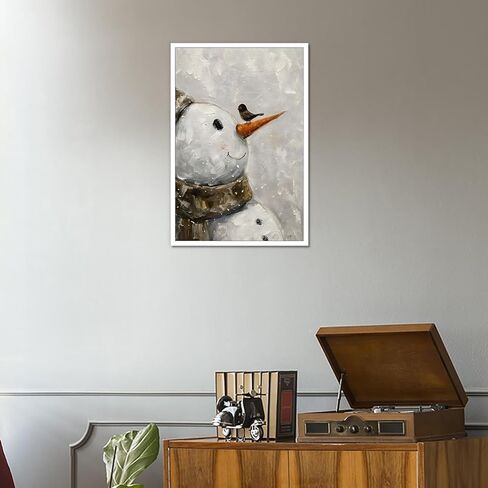 CJWHGYJ Winter Christmas Wall Art Retro Snowman Poster Snowman and Bird Warm Christmas Decor Vintage Winter Forest Holiday Print for Living Room Decor, 12x16 Unframed in Saudi Arabia