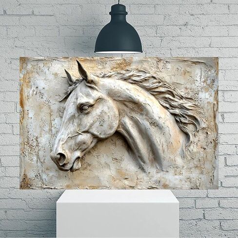Horse Head Bas Relief Sculpture Vintage Rustic Canvas Wall Art - 12x18in Unframed Poster- Home & Office Decor for Living Room, Bedroom, Kitchen & Cafe in Saudi Arabia