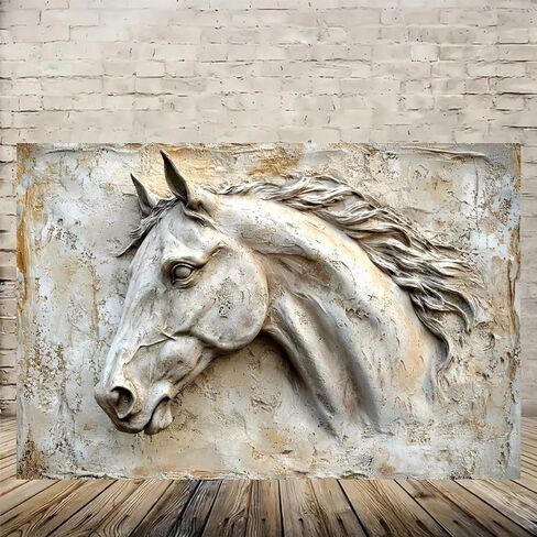 Horse Head Bas Relief Sculpture Vintage Rustic Canvas Wall Art - 12x18in Unframed Poster- Home & Office Decor for Living Room, Bedroom, Kitchen & Cafe in Saudi Arabia