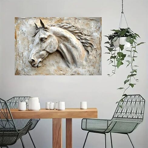 Horse Head Bas Relief Sculpture Vintage Rustic Canvas Wall Art - 12x18in Unframed Poster- Home & Office Decor for Living Room, Bedroom, Kitchen & Cafe in Saudi Arabia