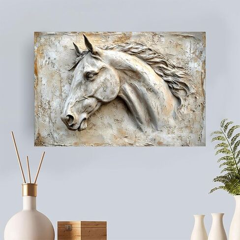 Horse Head Bas Relief Sculpture Vintage Rustic Canvas Wall Art - 12x18in Unframed Poster- Home & Office Decor for Living Room, Bedroom, Kitchen & Cafe in Saudi Arabia