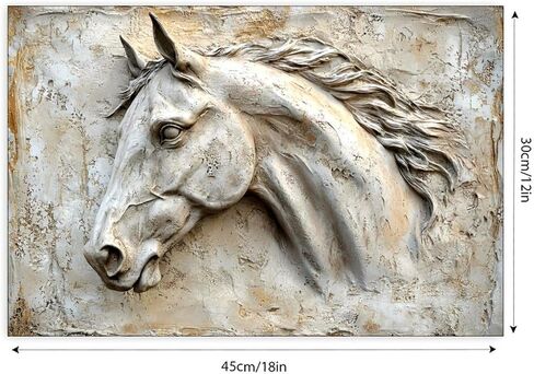 Horse Head Bas Relief Sculpture Vintage Rustic Canvas Wall Art - 12x18in Unframed Poster- Home & Office Decor for Living Room, Bedroom, Kitchen & Cafe in Saudi Arabia