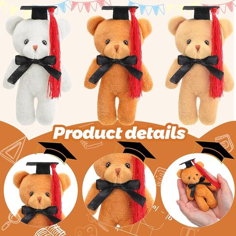 Sotiff 24 PCS Mini Graduation Bear Plush Gift Potted Animal مع هدية CAP لها ، من أجله ، من فئة 2025 التخرج حاضرًا للمدرسة الثانوية للكلية للحصول على زخارف عيد الميلاد في سلسلة مفاتيح DIY (3 ألوان) in Kuwait
