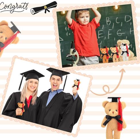 Sotiff 24 PCS Mini Graduation Bear Plush Gift Potted Animal مع هدية CAP لها ، من أجله ، من فئة 2025 التخرج حاضرًا للمدرسة الثانوية للكلية للحصول على زخارف عيد الميلاد في سلسلة مفاتيح DIY (3 ألوان) in Kuwait