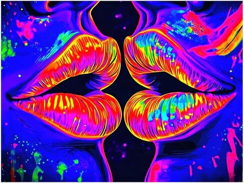 BlissYard Blacklight نسيج الشفاه متوهجة 78x59 بوصة الأشعة فوق البنفسجية رد الفعل كبير النيون ملصقات الديكور الجدار شنقا للمنزل غرفة المعيشة غرفة نوم ديكور حفلة صور تبادل لاطلاق النار الدعائم in Kuwait