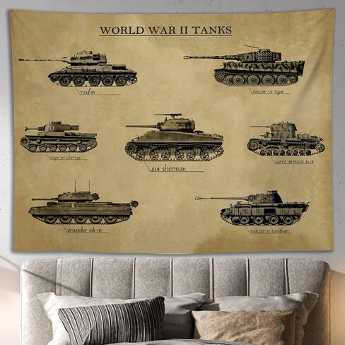 نسيج جدار دبابة WW2 - فن جداري عسكري عتيق من الحرب العالمية الثانية يتميز بدبابات أيقونية، وديكور غرفة الحرب الرجعية وجدار تاريخي معلق لكهف الرجل، أو المرآب، أو غرفة الأولاد، والهدايا العسكرية وملصقات التاريخ للرجال in Kuwait