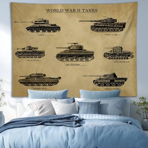 نسيج جدار دبابة WW2 - فن جداري عسكري عتيق من الحرب العالمية الثانية يتميز بدبابات أيقونية، وديكور غرفة الحرب الرجعية وجدار تاريخي معلق لكهف الرجل، أو المرآب، أو غرفة الأولاد، والهدايا العسكرية وملصقات التاريخ للرجال in Kuwait