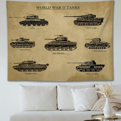 نسيج جدار دبابة WW2 - فن جداري عسكري عتيق من الحرب العالمية الثانية يتميز بدبابات أيقونية، وديكور غرفة الحرب الرجعية وجدار تاريخي معلق لكهف الرجل، أو المرآب، أو غرفة الأولاد، والهدايا العسكرية وملصقات التاريخ للرجال in Kuwait