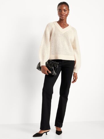 Old Navy Cozy Cropped V-Neck Sweater - CHALK HEATHER in Saudi Arabia