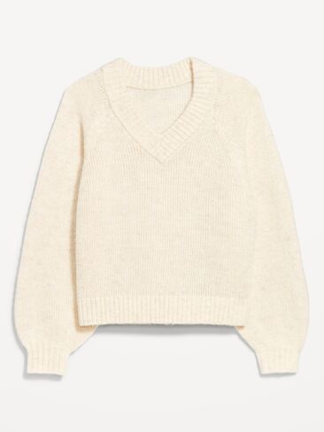 Old Navy Cozy Cropped V-Neck Sweater - CHALK HEATHER in Saudi Arabia