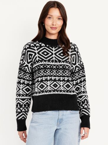 Old Navy SoSoft Mock-Neck Fair Isle Sweater - Black Fair Isle in Saudi Arabia