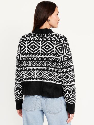Old Navy SoSoft Mock-Neck Fair Isle Sweater - Black Fair Isle in Saudi Arabia