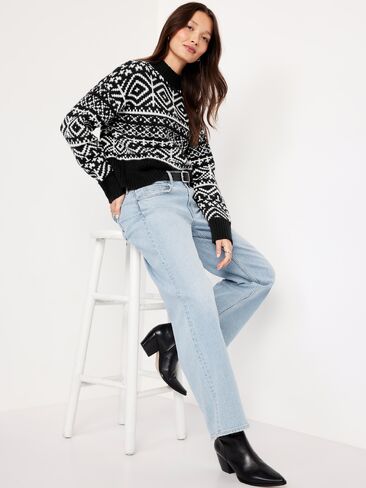 Old Navy SoSoft Mock-Neck Fair Isle Sweater - Black Fair Isle in Saudi Arabia