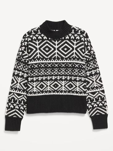Old Navy SoSoft Mock-Neck Fair Isle Sweater - Black Fair Isle in Saudi Arabia
