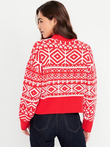 سترة Old Navy SoSoft ذات رقبة وهمية من Fair Isle - أحمر من Fair Isle in Saudi Arabia