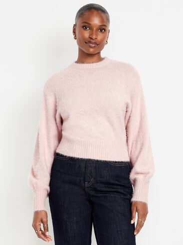 Old Navy Cropped Crew-Neck Eyelash Sweater - Pink Adobe in Saudi Arabia