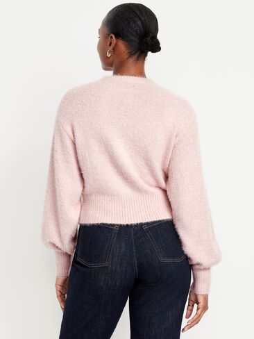 Old Navy Cropped Crew-Neck Eyelash Sweater - Pink Adobe in Saudi Arabia