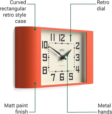 NEWGATE® Metro Clock | Retro Wall Clock | 16.5 inch Wide | Orange | Mid Century Style for Kitchen, Living Room or Office in Saudi Arabia