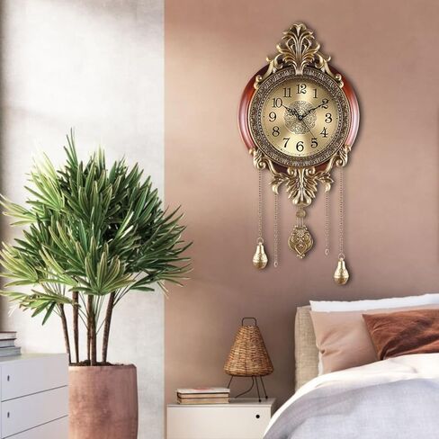 Aero Snail Large Pendulum Wall Clock, Real Wood Vintage Silent Quartz Battery Operated Indoor Wall Art Decoration for Living Room Bedroom Office, W206AJS-24 in Saudi Arabia
