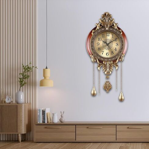 Aero Snail Large Pendulum Wall Clock, Real Wood Vintage Silent Quartz Battery Operated Indoor Wall Art Decoration for Living Room Bedroom Office, W206AJS-24 in Saudi Arabia