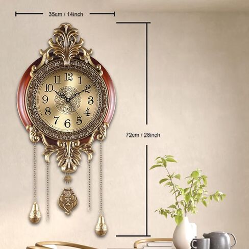 Aero Snail Large Pendulum Wall Clock, Real Wood Vintage Silent Quartz Battery Operated Indoor Wall Art Decoration for Living Room Bedroom Office, W206AJS-24 in Saudi Arabia