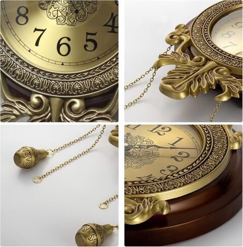 Aero Snail Large Pendulum Wall Clock, Real Wood Vintage Silent Quartz Battery Operated Indoor Wall Art Decoration for Living Room Bedroom Office, W206AJS-24 in Saudi Arabia