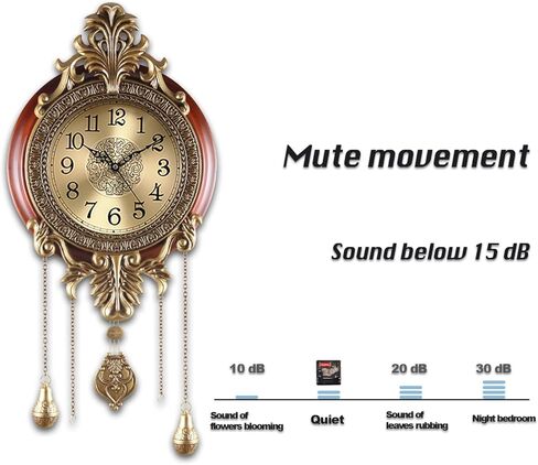Aero Snail Large Pendulum Wall Clock, Real Wood Vintage Silent Quartz Battery Operated Indoor Wall Art Decoration for Living Room Bedroom Office, W206AJS-24 in Saudi Arabia