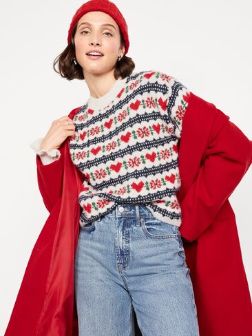 سترة قصيرة فضفاضة من خليط الصوف بياقة دائرية من Old Navy - قلوب جزيرة عادلة in Kuwait