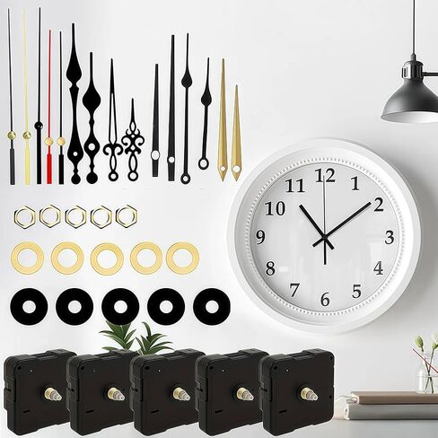 5 Sets Clock Mechanism Replacement, Silent Quartz DIY Wall Clock Movement Mechanism Battery Operated, Shaft Lengths 13mm(0.51inch) in Saudi Arabia