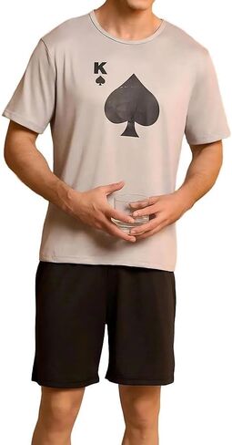2 Piece Men T Shirt Lounge Set Short Sleeve Crew Neck Men and Matching Shorts Casual Home Wear Relaxed Fit Daily Sleep Set in Saudi Arabia