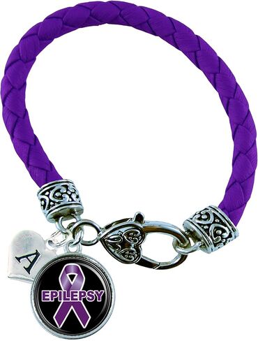 Custom Epilepsy Awareness Purple Leather Bracelet Gift Jewelry Choose Initial in Saudi Arabia