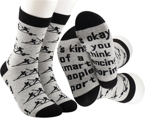 MBMSO 2 Pairs Fencing Sport Socks Funny Fencing Gifts for Fencers Coaches Gift for Swordplay Fans Fencing Novelty Crew Socks in Saudi Arabia
