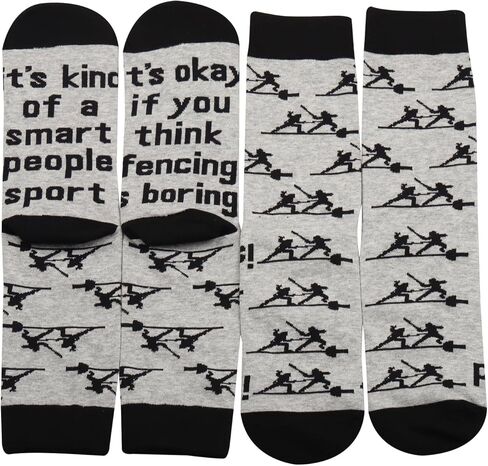 MBMSO 2 Pairs Fencing Sport Socks Funny Fencing Gifts for Fencers Coaches Gift for Swordplay Fans Fencing Novelty Crew Socks in Saudi Arabia