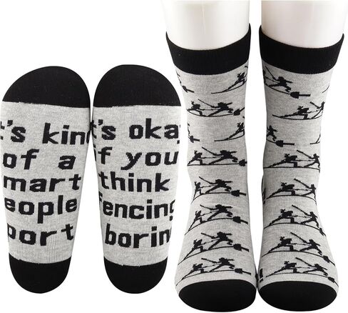 MBMSO 2 Pairs Fencing Sport Socks Funny Fencing Gifts for Fencers Coaches Gift for Swordplay Fans Fencing Novelty Crew Socks in Saudi Arabia