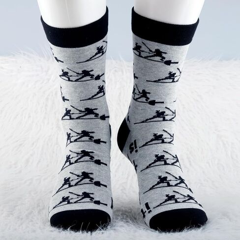 MBMSO 2 Pairs Fencing Sport Socks Funny Fencing Gifts for Fencers Coaches Gift for Swordplay Fans Fencing Novelty Crew Socks in Saudi Arabia