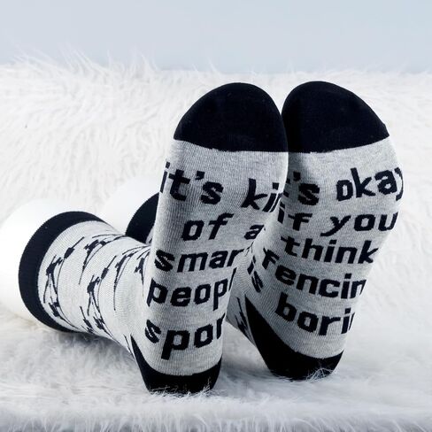 MBMSO 2 Pairs Fencing Sport Socks Funny Fencing Gifts for Fencers Coaches Gift for Swordplay Fans Fencing Novelty Crew Socks in Saudi Arabia