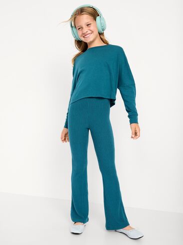 بنطلون ضيق واسع من Old Navy CozePlush عالي الخصر للفتيات - Show And Teal in Kuwait