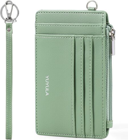 YUYULA المرأة حامل بطاقة الائتمان RFID حجب محفظة سلسلة المفاتيح الجلدية الناعمة مع جيب سحاب المعصم ضئيلة (الأخضر) in Kuwait