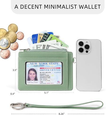 YUYULA المرأة حامل بطاقة الائتمان RFID حجب محفظة سلسلة المفاتيح الجلدية الناعمة مع جيب سحاب المعصم ضئيلة (الأخضر) in Kuwait